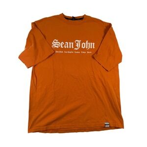 Sean John Mens T Shirt XXXL Orange Spellout Logo Y2K Hip Hop Streetwear Tee